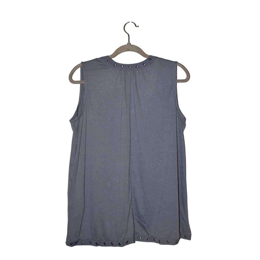 MAX JEANS NEW $50 V-Neck Grommet Trim Sleeveless Knit Top China Blue Small - Picture 2 of 3